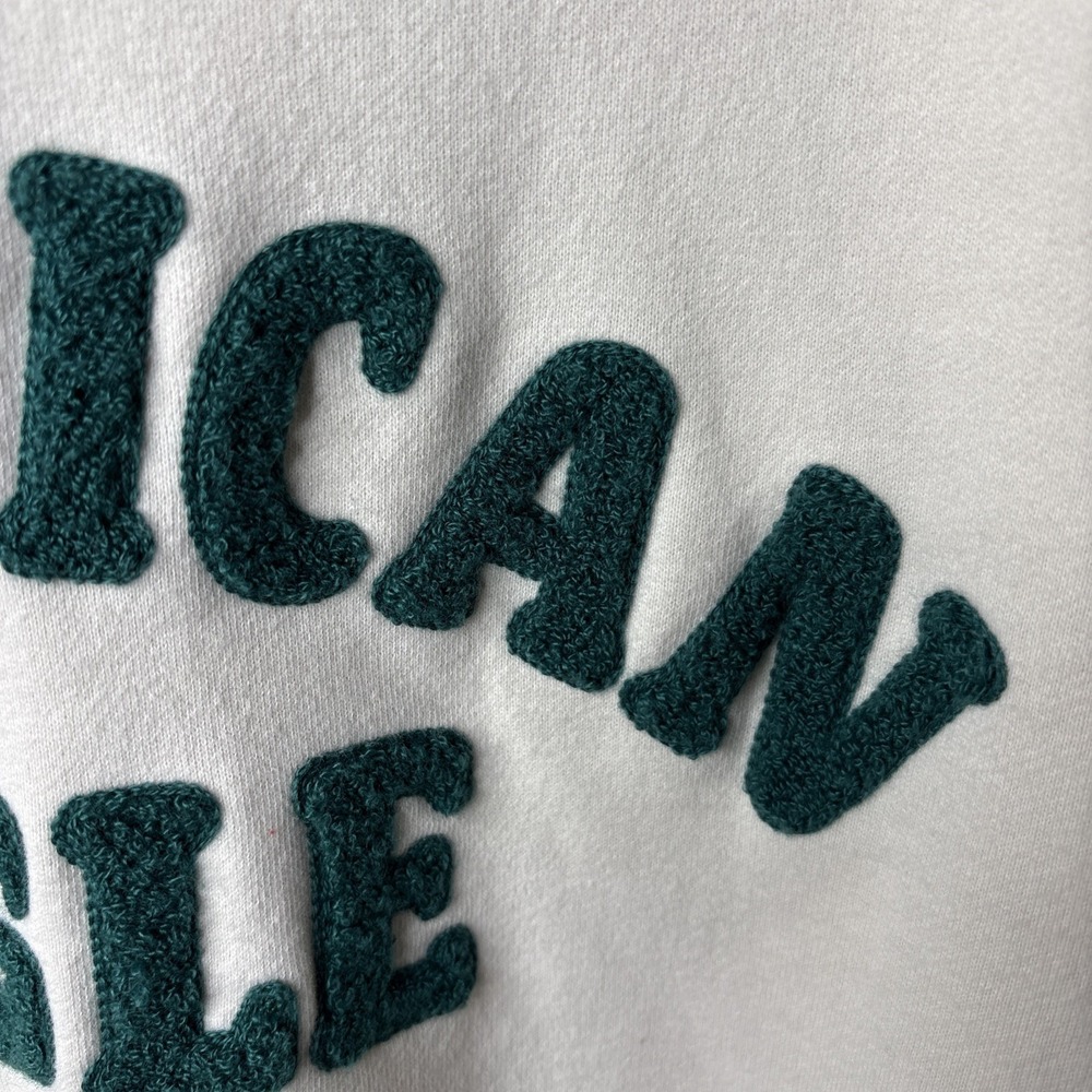 American Eagle Sweatshirt Womens Large Ivory Green 3D Logo Crew Neck Pullover - Picture 3 of 7